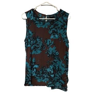 Who What Wear Brown & Blue Women’s Floral Tank Sleeveless Blouse Size L